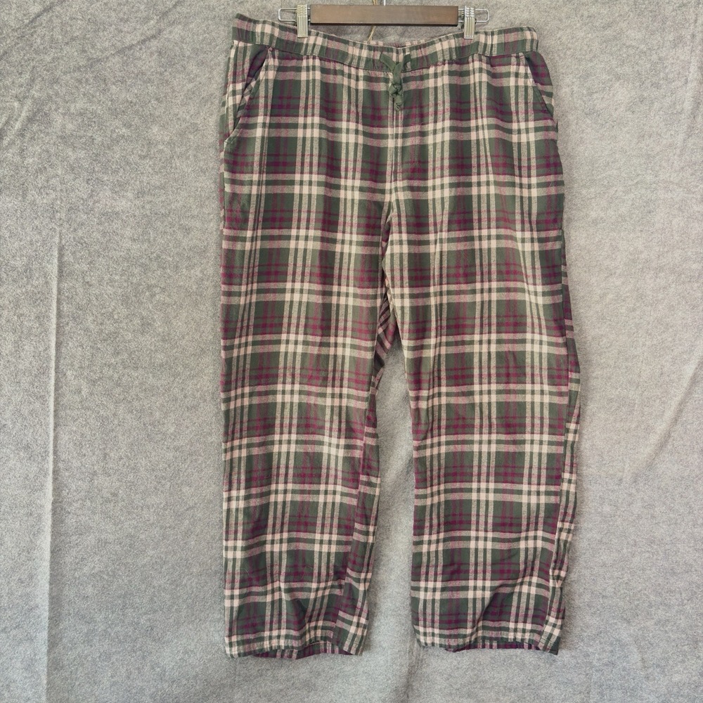 Pact Flannel Pajama Pants Womens XL Burgundy Green Plaid Pockets‎ Organic Cotton